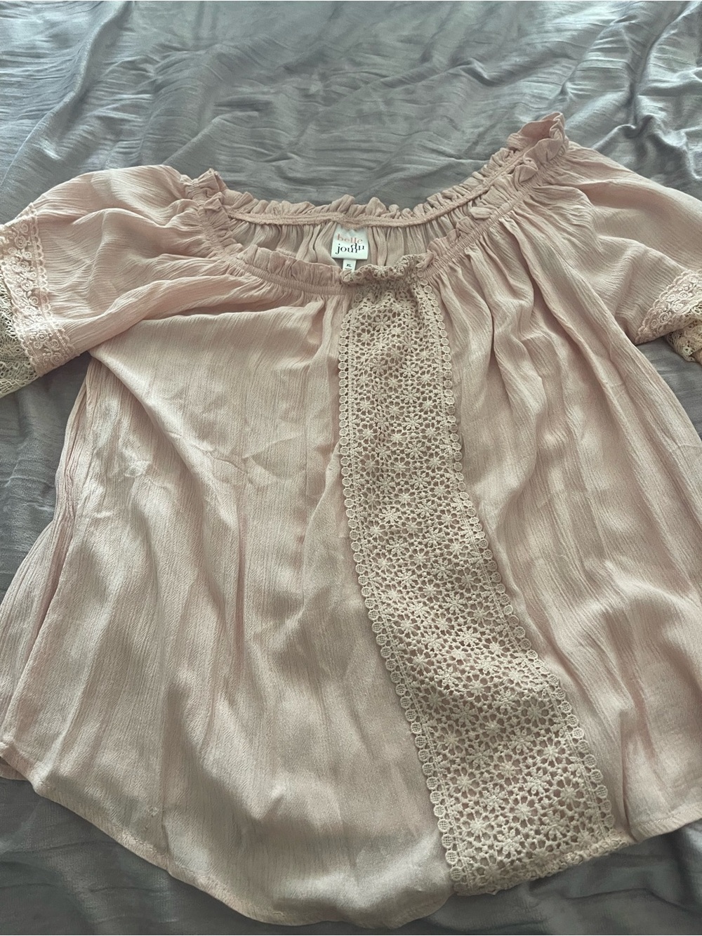 Light Pink Crochet-Trim Peasant Blouse
